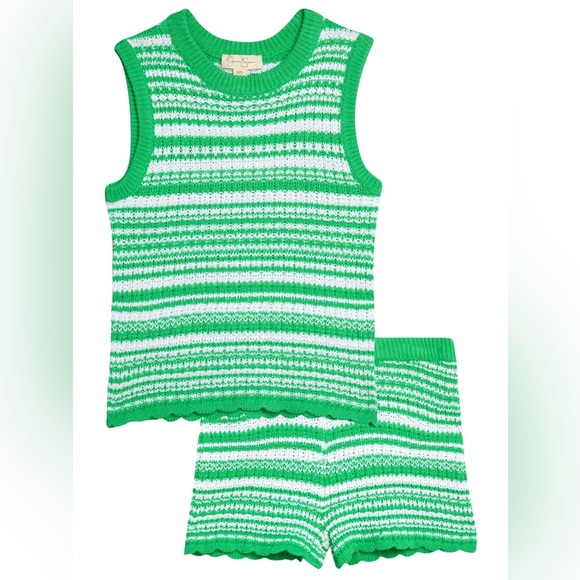 Jessica Simpson Other - Jessica Simpson Green and White Striped Kids Knit Set, Sz M (8-10), NWT